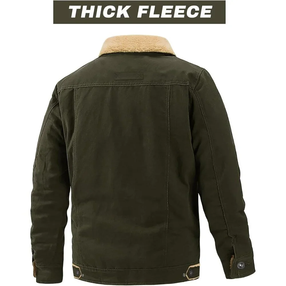 Men's Green Winter Thick Thermal Cotton Warm Fleece Lined Coat Cargo Jackets